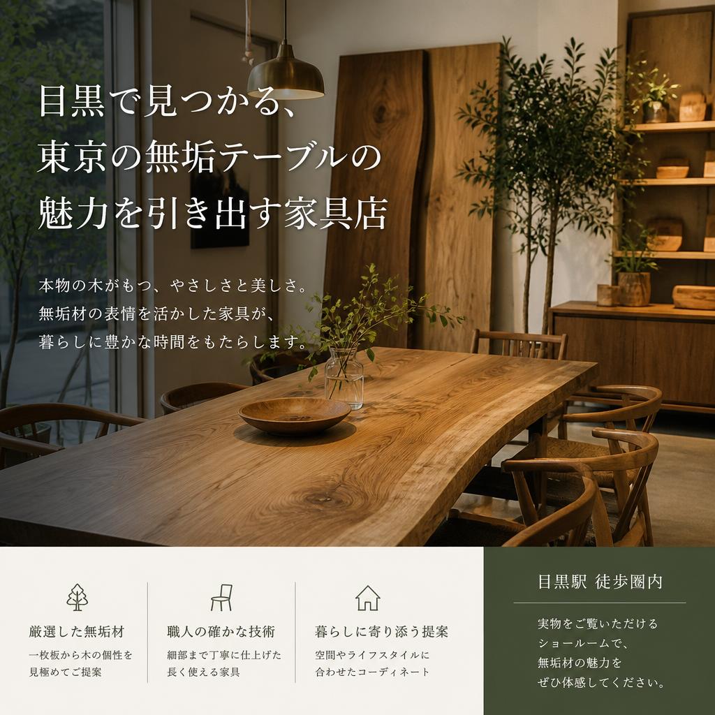 目黒で見つかる、東京の無垢テーブルの魅力を引き出す家具店