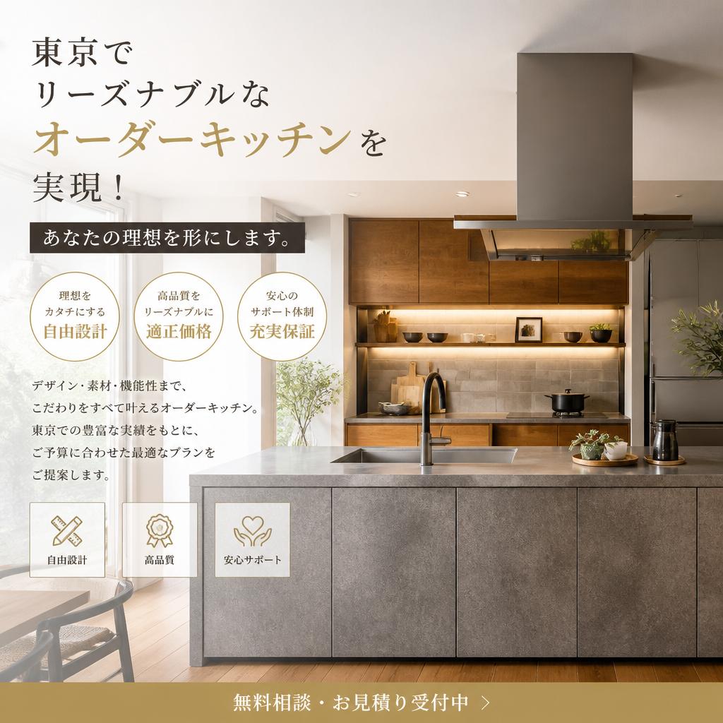 東京でリーズナブルなオーダーキッチンを実現！あなたの理想を形にします。