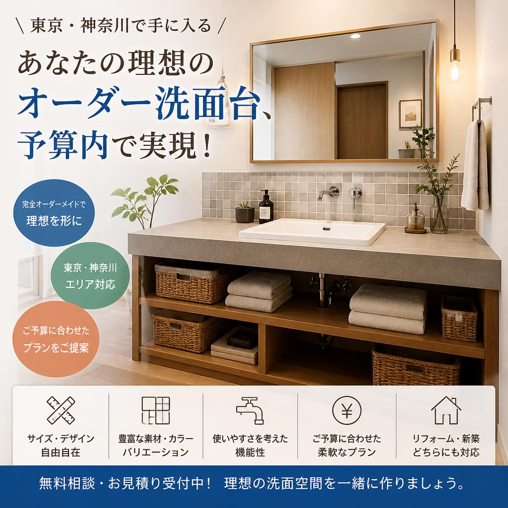 「東京・神奈川で手に入るあなたの理想のオーダー洗面台、予算内で実現！」