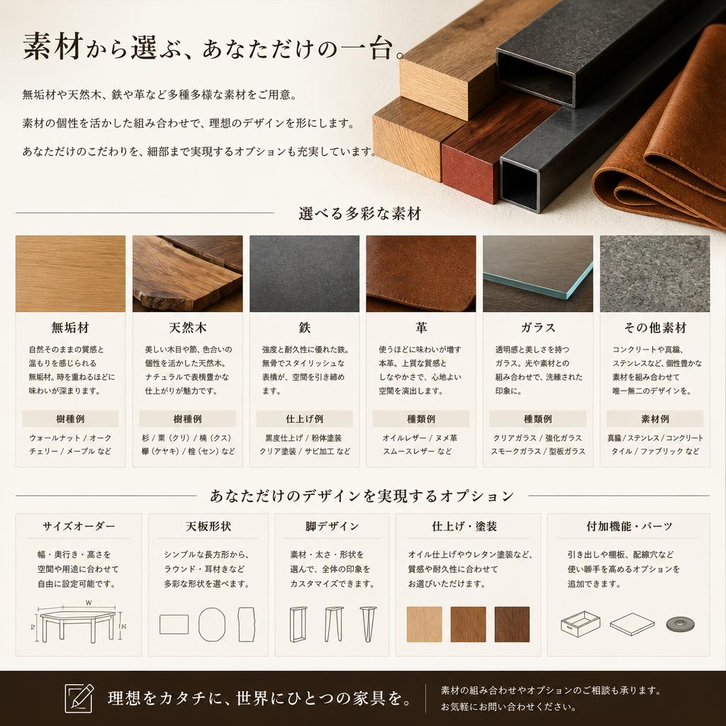 豊富な素材とデザイン