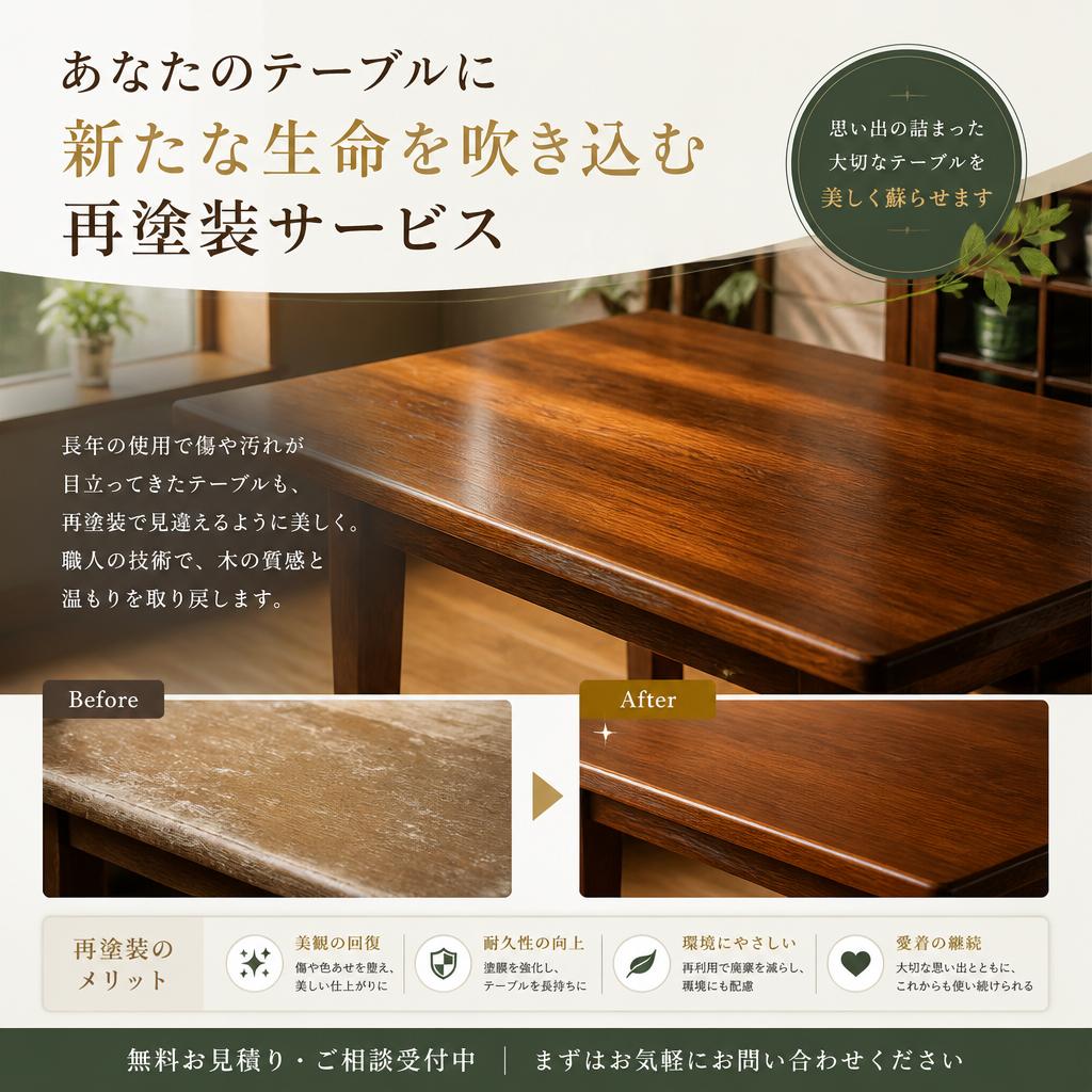 あなたのテーブルに新たな生命を吹き込む再塗装サービス