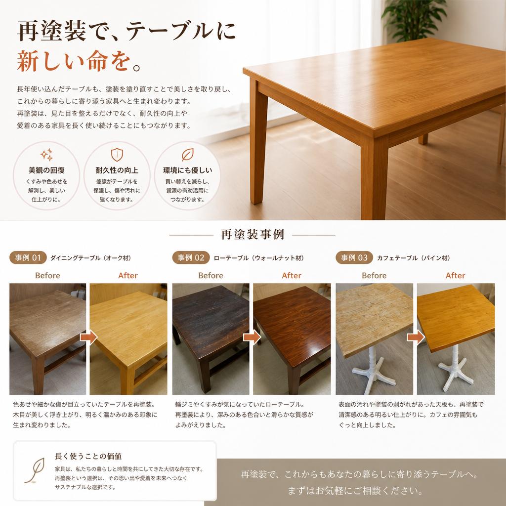 再塗装で生まれ変わるテーブル